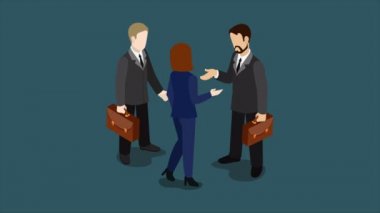 İş adamları açığa vurmak animasyon konuş. İşbirliği kavramı düz 3d izometrik karikatür 4k video.