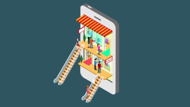 Mobile Shopping Commerce Online Shop Zeigen Animation Flache Isometrisches Konzept — Stockvideo