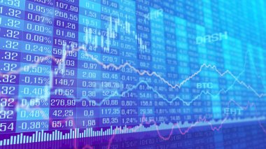 Tablo ve çubuk grafik cryptocurrency borsa piyasa endeksleri kavramının. Para birimi oranı grafiği mor arka plan.