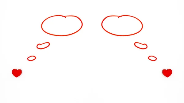 Dos pequeños corazones rojos hablando entre sí con nubes de dibujos animados. Día de San Valentín . — Foto de Stock