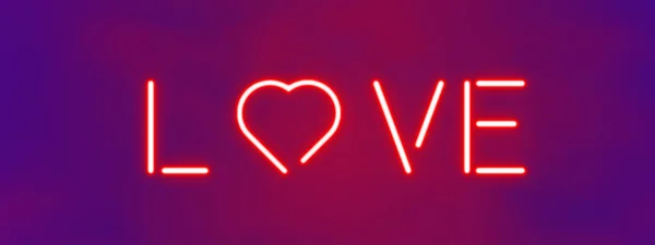 Iscrizione al neon "amore" su sfondo sfumato viola . — Foto Stock