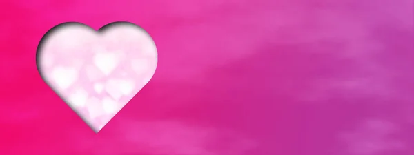 Forma de corazón cortado en una tarjeta rosa. Debajo del fondo rosa con corazones. San Valentín, día de la mujer . — Foto de Stock