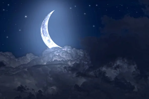 Yıldızlar, ay ve kümülonimbus gece gökyüzünde