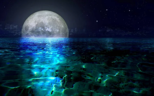 Pleine Lune Sur Mer — Photo