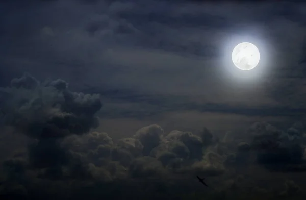 Full Moon Stars Cumulus Clouds — Stock Photo, Image