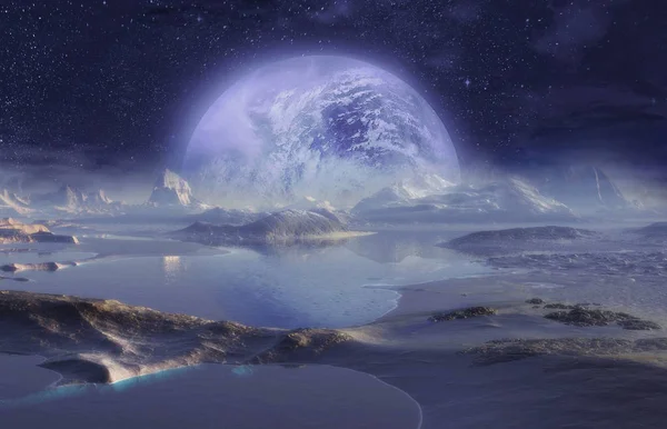 Fantasy Moonrise on another planet. Elements of this image furnished by NASA