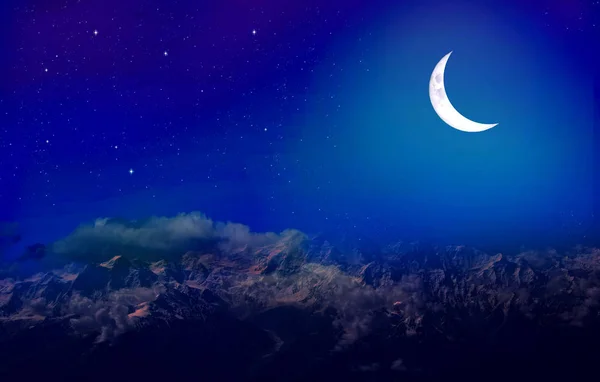Stars Moon Cumulonimbus Night Sky — Stock Photo, Image