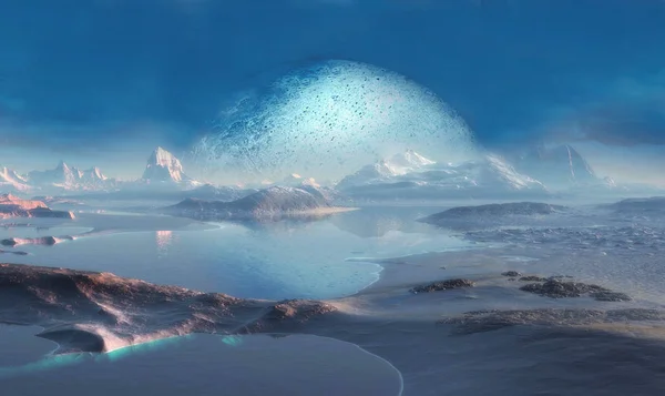 Başka bir gezegende Ay 'ın doğuşu fantezisi. Bu görüntünün elementleri Nasa tarafından döşenmiştir