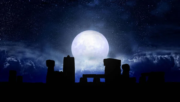 Pleine Lune Ciel Étoilé Sur Stonehenge — Photo