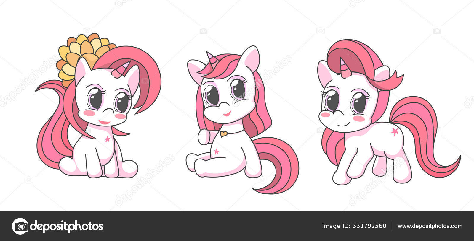 Renk Vektörü Tatlı Tek Boynuzlu Atlar Çizimi Vektörel çizim