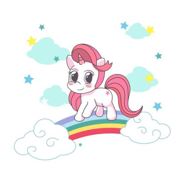 Renk vektörü tatlı tek boynuzlu at illüstrasyonu