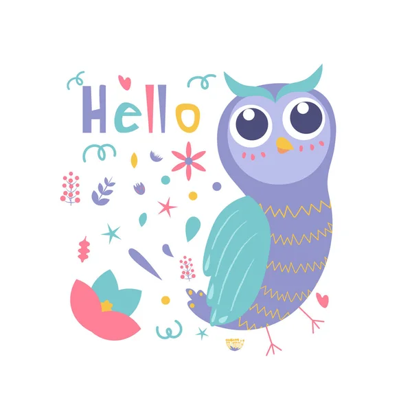Color Vector Owl Illustration — Stock Vector