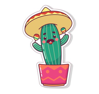 Şirin kawaii kaktüs simgesi beyaz arkaplanda izole edilmiş