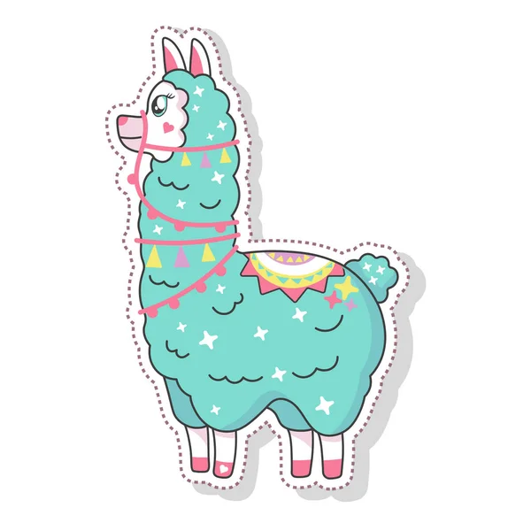 Bella Divertente Illustrazione Alpaca Personaggio Vettore Isolato Sfondo Bianco — Vettoriale Stock