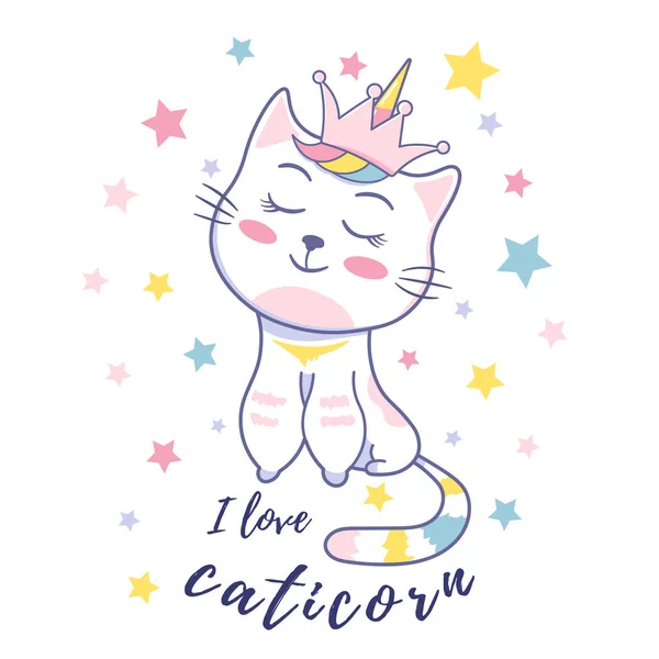 Unicorn Lucu Kucing Terisolasi Pada Latar Belakang Putih - Stok Vektor