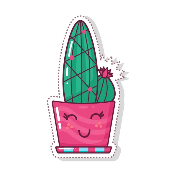 Schattig Kawaii Cactus Pictogram Illustratie Geïsoleerd Witte Achtergrond — Stockvector
