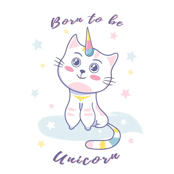 Lahir Menjadi Unicorn Kitty Vector Ilustrasi Pada Latar Belakang Putih - Stok Vektor