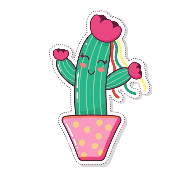 Schattig Kawaii Cactus Pictogram Illustratie Geïsoleerd Witte Achtergrond — Stockvector