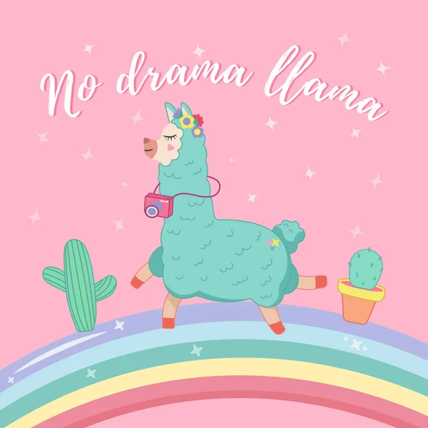 quote no drama lama with cute lama character vector illustration