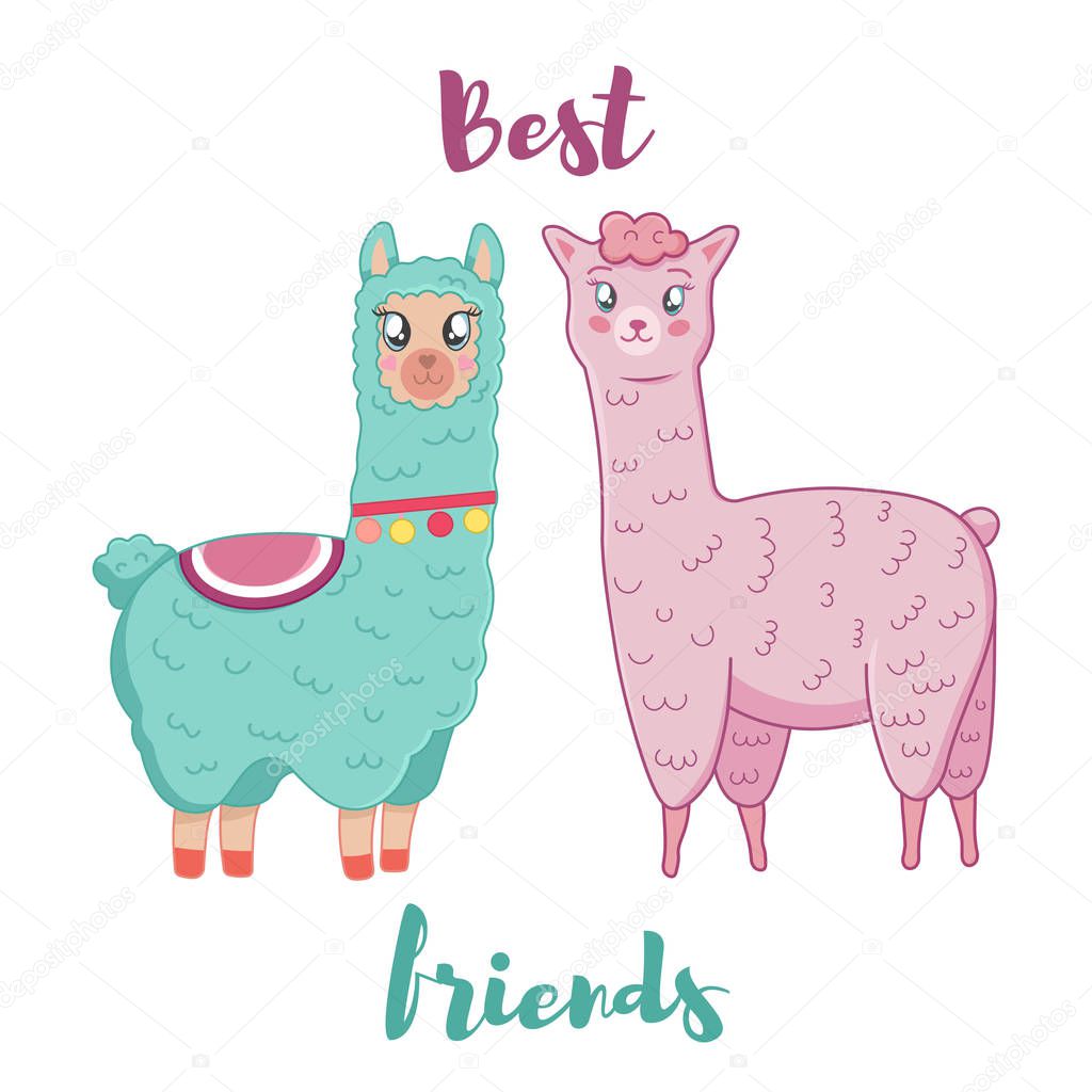 best friend lama characters vector illustration background