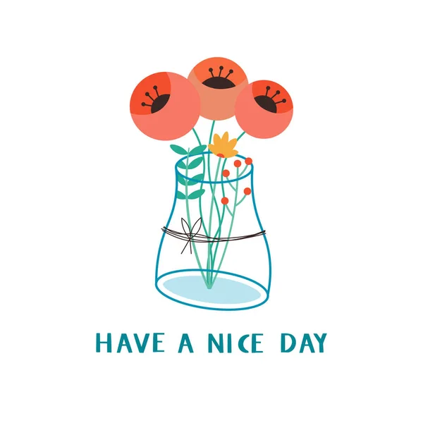 Have Nice Day Hand Drawn Lettering Isolated White Background Vase — Stock Vector