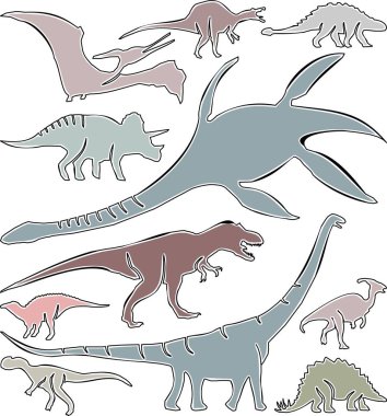 Dinozor İzole Edilmiş Koleksiyon Vektör Özeti