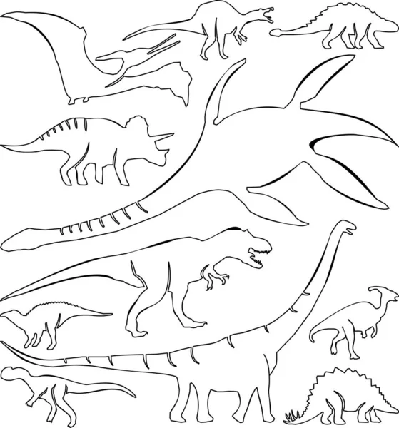 Dinosauro Isolato Collection Vector Outline — Vettoriale Stock