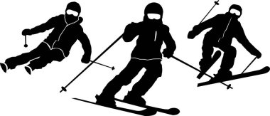 Kış Spor Kayağı Siluet Çizim Grubu