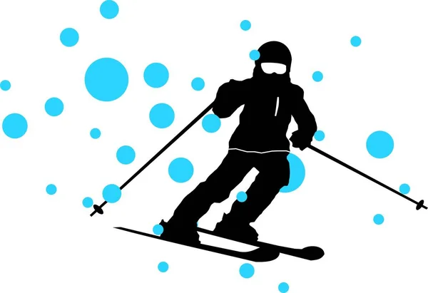 Kış Spor Kayağı Silüeti Çizimi Kar Yağışıweather Condition — Stok Vektör