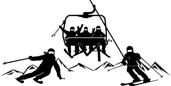 Wintersport Silhouet Illustratie Stoeltjeslift — Stockvector