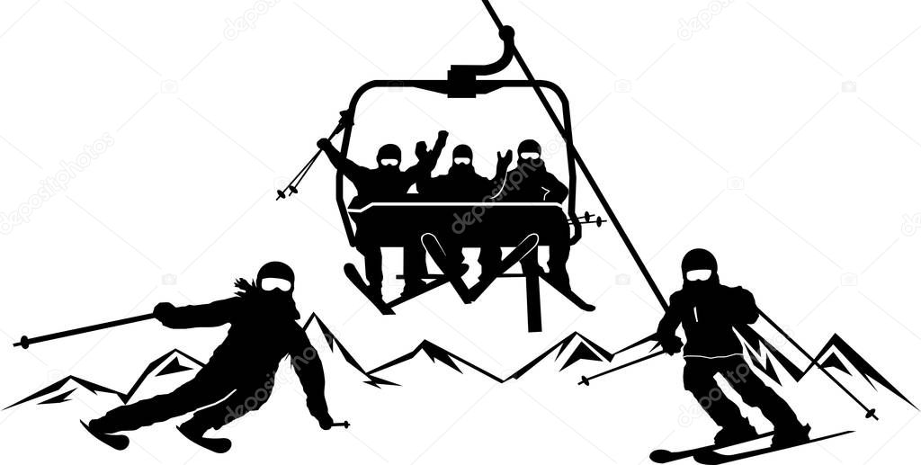 Winter Sport Ski Silhouette Illustration Chairlift