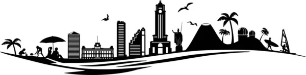 Skyline Honolulu Hawaii Silhouette Vector Outline — Vettoriale Stock