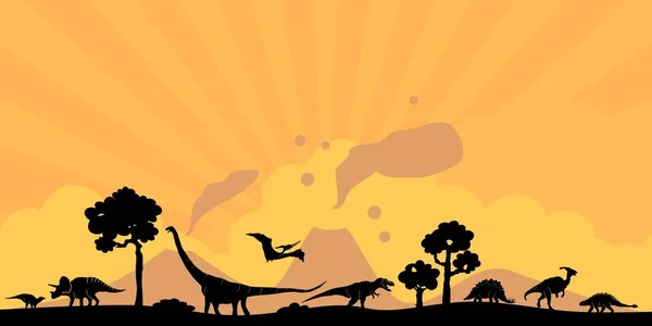 Dinozor Manzarası Doğa Siluet Vektörü