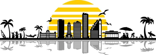 Skyline Honolulu Hawaii Silhouette Vector Outline — Archivo Imágenes Vectoriales