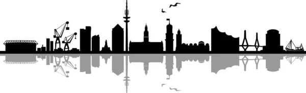 Hamburg City Skyline Vector Silhouette Outline — Stock Vector