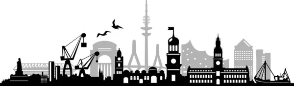 Ciudad Hamburgo Skyline Vector Silhouette Esquema — Archivo Imágenes Vectoriales