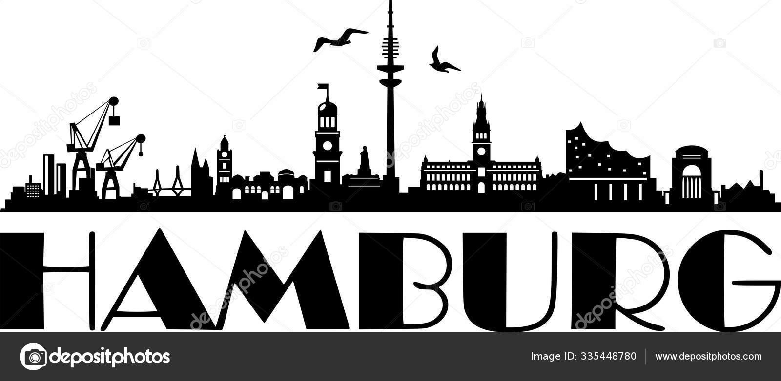 Hamburg City Skyline Vector Silhouette Outline Stock Vector Image by