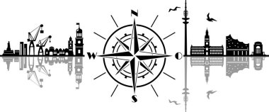Hamburg City Compass Vector Silhouette Skyline Outline