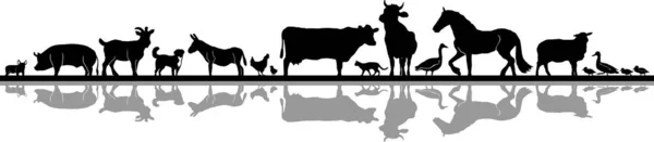 Dieren Als Landbouwhuisdier Schetsen Silhouet Vector — Stockvector