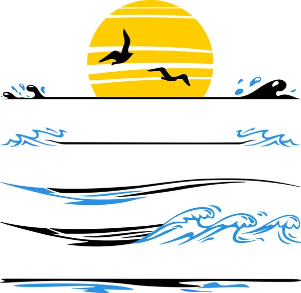 Vagues Eau Ocean Beach Silhouette Vectorielle — Image vectorielle