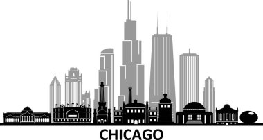 Chicago City Downtown Skyline Ouline Silhouette Vector