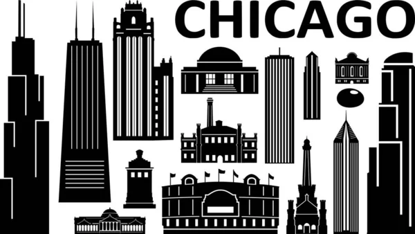 Chicago City Downtown Skyline Ouline Silhouette Vector — Vettoriale Stock