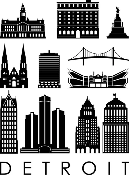 Detroit City Skyline Cityscape Silhouette Vector — ストックベクタ