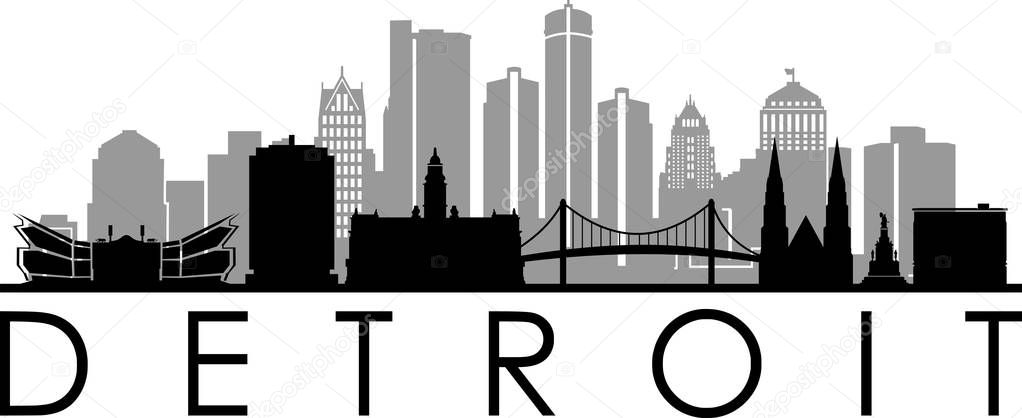 Detroit City Skyline Cityscape Silhouette Vector
