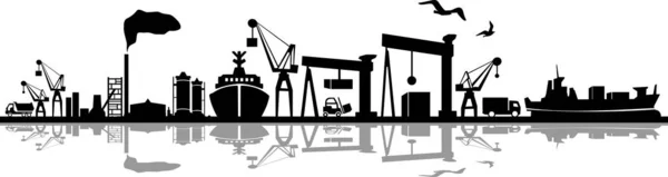 Seaport Skyline Silhouette Silhouette Mobilité Vecteur — Image vectorielle