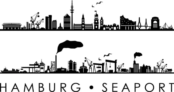 Hamburg City Seaport Skyline Outline Silhouette Vector — ストックベクタ