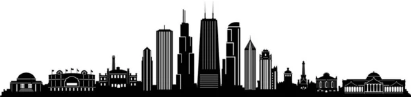 Chicago City Skyline Cityscape Esboço Silhueta Vetor — Vetor de Stock