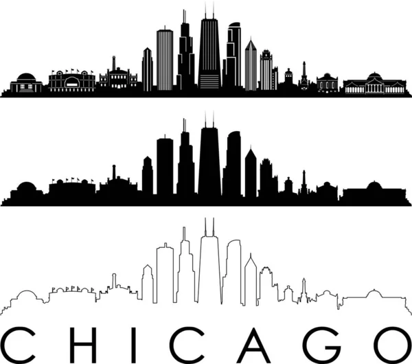 Chicago City Skyline Cityscape Profilo Silhouette Vettoriale — Vettoriale Stock