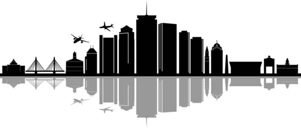 Boston City Skyline Outline Silhouette Vector — Vettoriale Stock