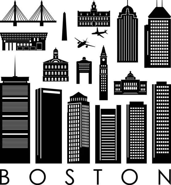 Boston City Skyline Περίγραμμα Silhouette Vector — Διανυσματικό Αρχείο